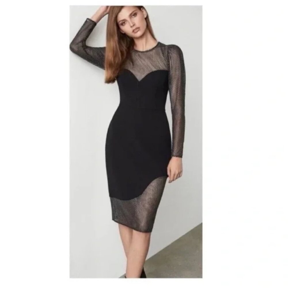 BCBGMaxAzria Black Sheer Mesh Midi Dress - Picture 2 of 8